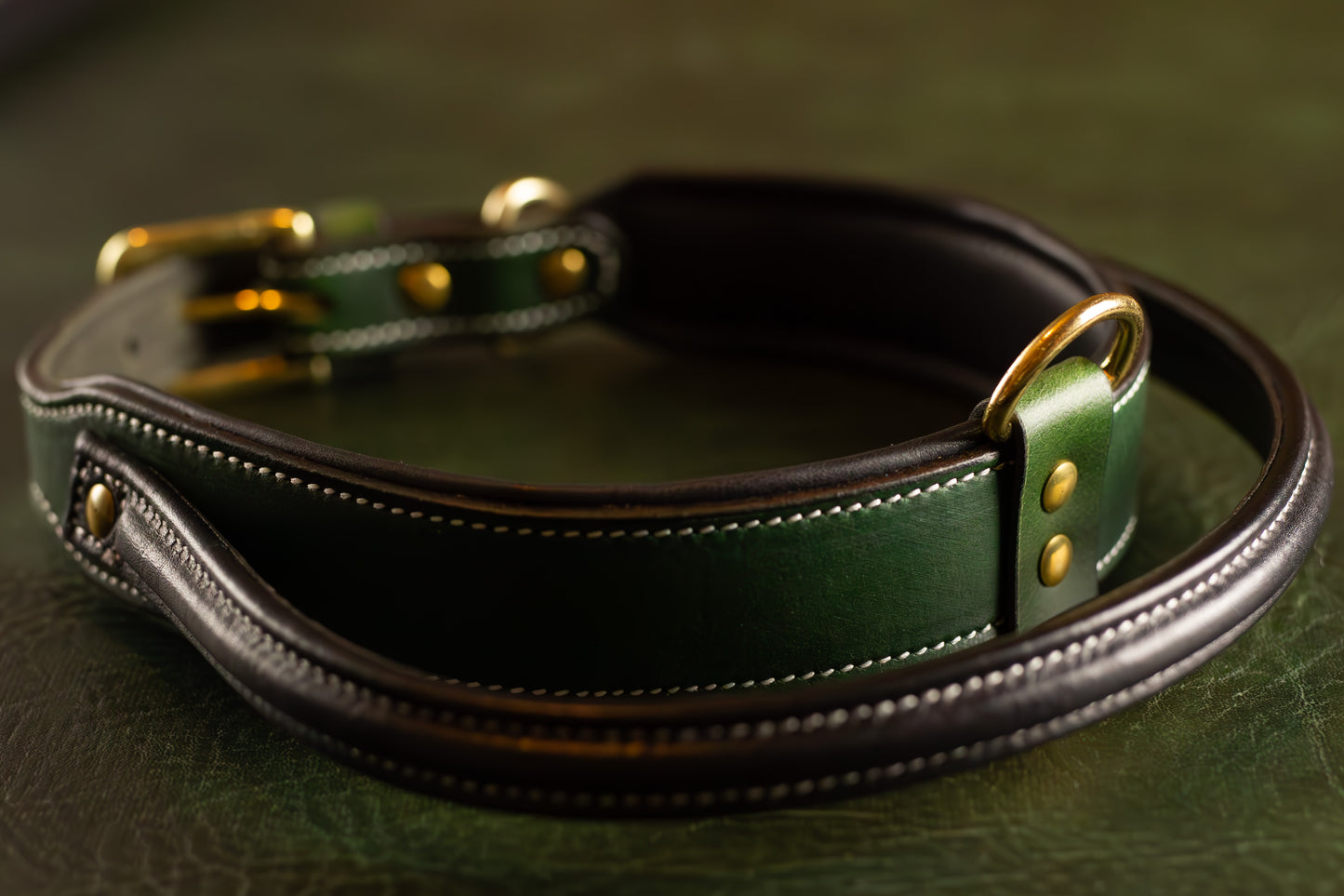 Large Green Leather Dog Collar