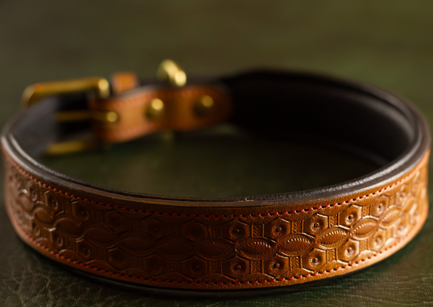 Dark Tan Leather Dog Collar