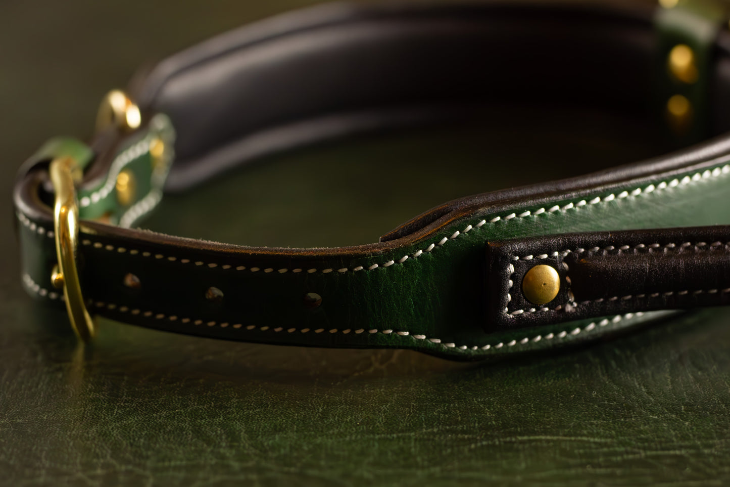 Large Green Leather Dog Collar