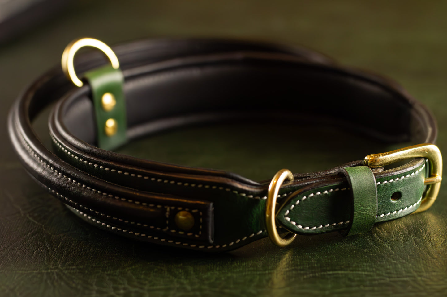 Large Green Leather Dog Collar