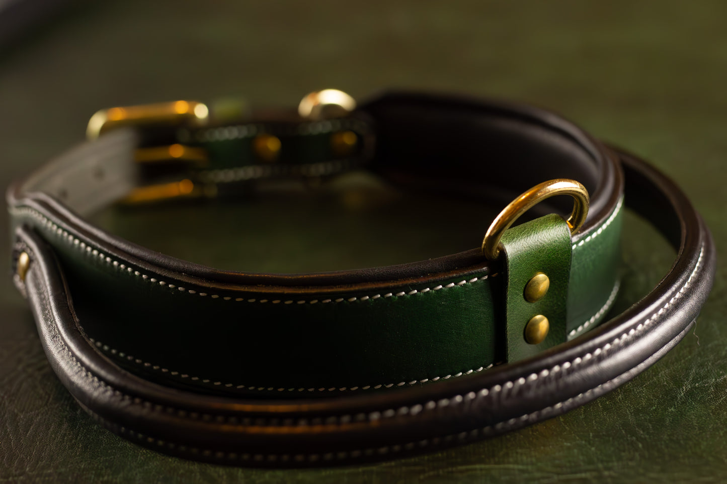 Large Green Leather Dog Collar