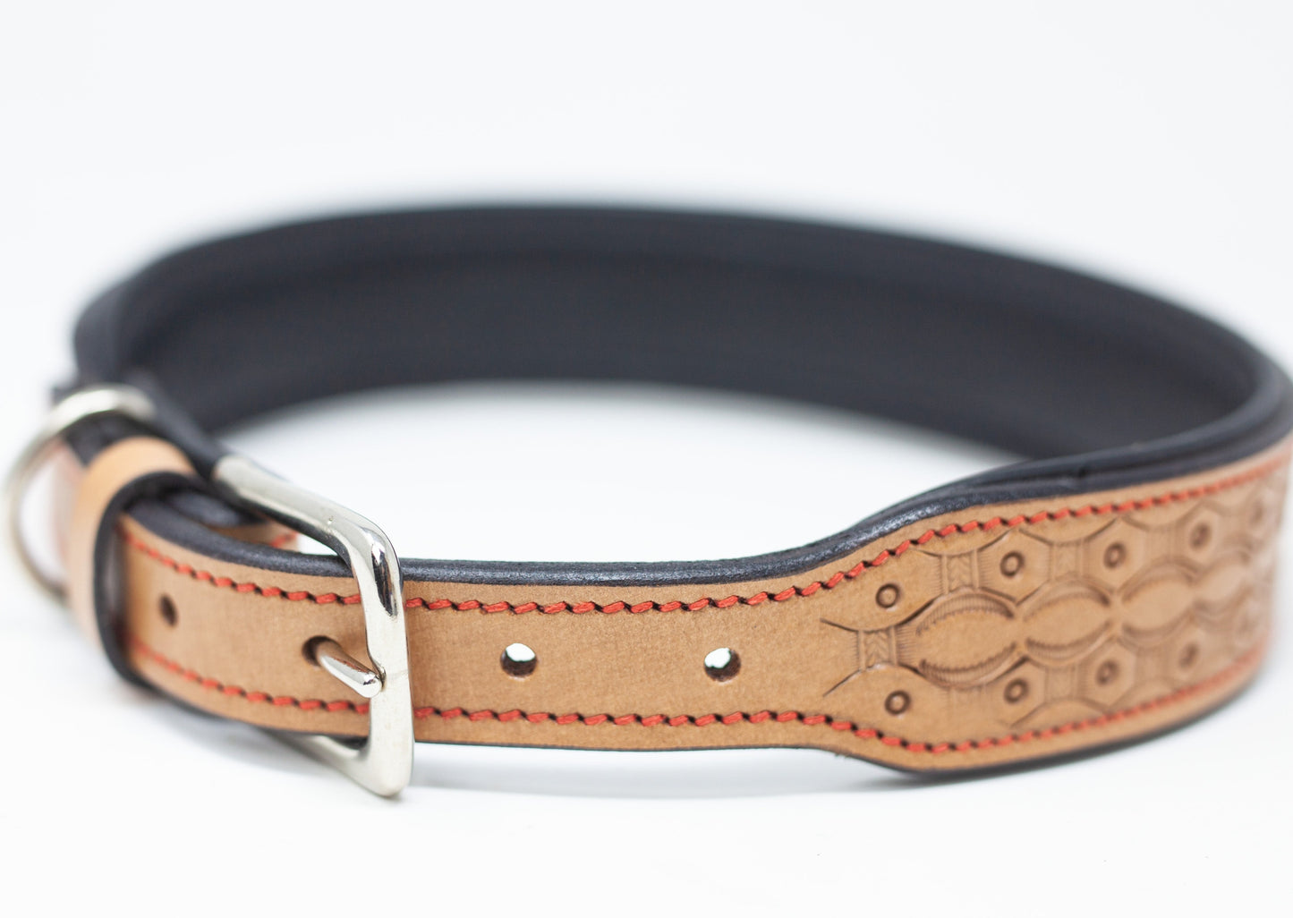 Tan Leather Padded Dog Collar Large